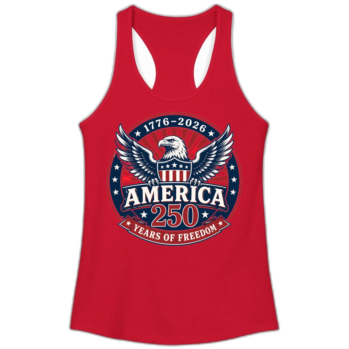 America 250 Years Of Freedom Celebration Ladies Tank in Solid Red